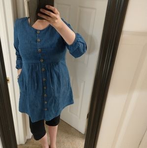 Fat Face Mina Denim Button-down Long-Sleeved Dress